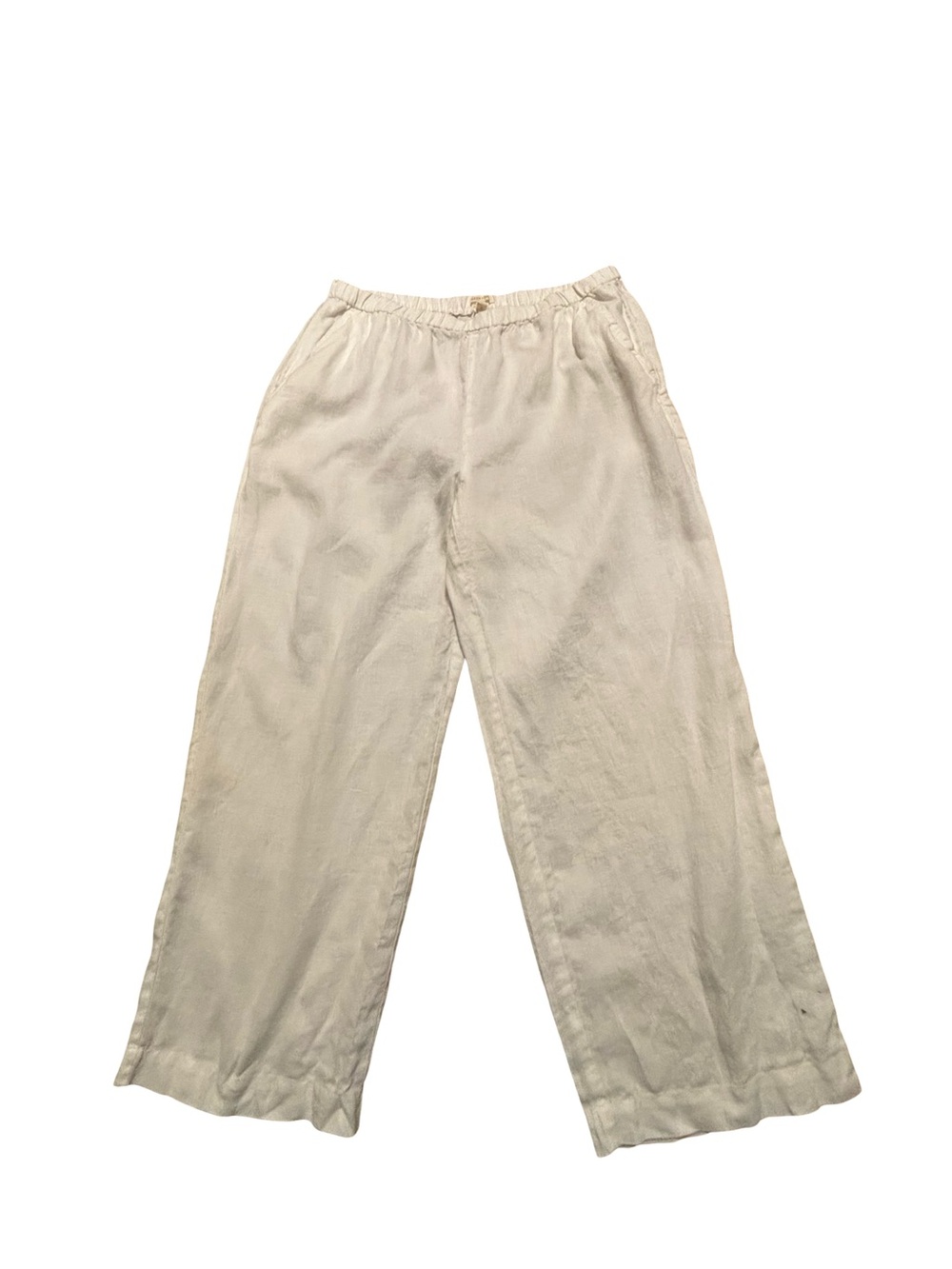 Eileen Fisher White Organic Linen Wide-Leg Resort Old Money Quiet Luxury Pants L